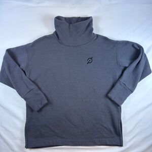 Peloton Gray Pullover Fleece Sweatshirt Cowl Neck Logo Thumb Holes Women's L